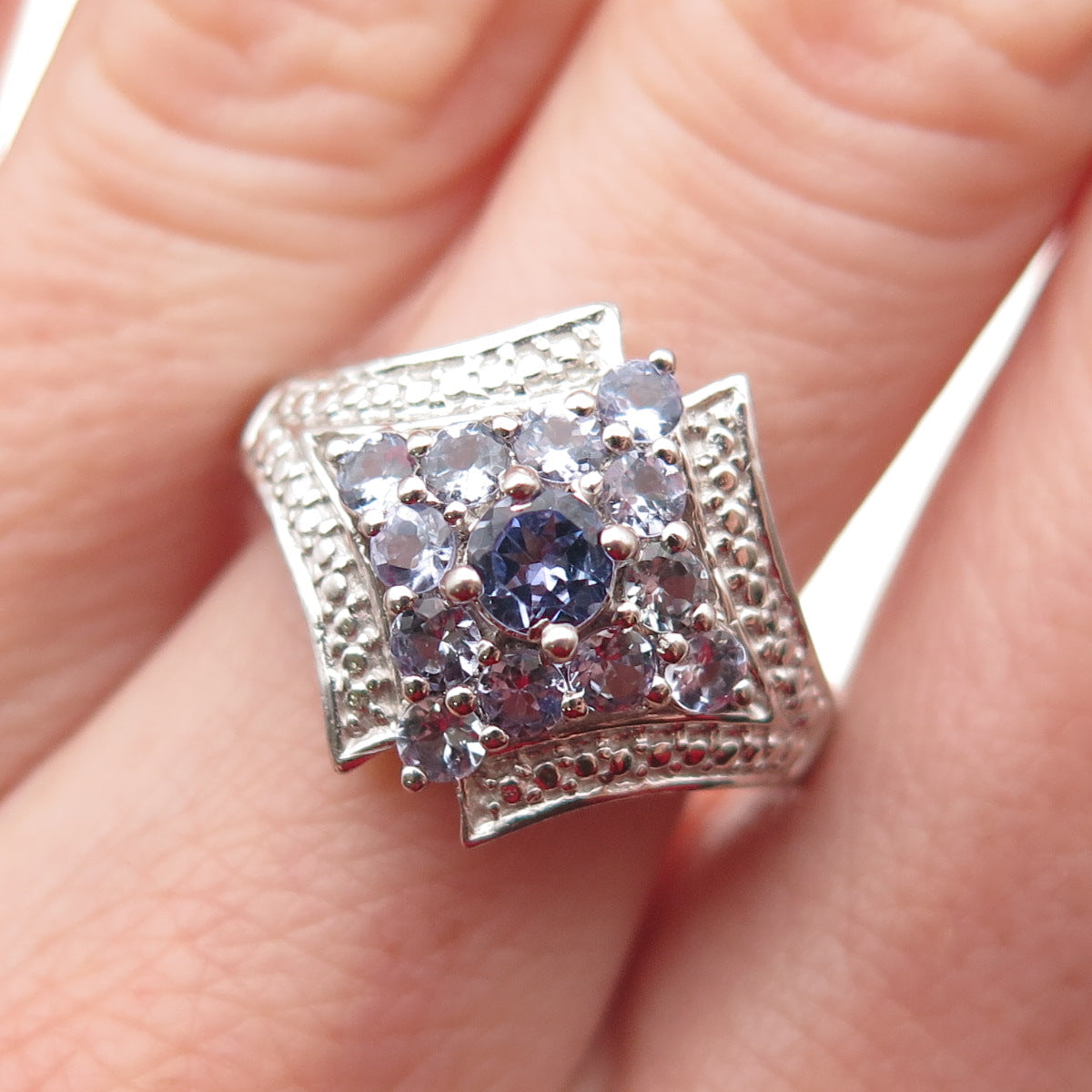 Chuck Clemency 925 Sterling Silver Real Round-Cut Tanzanite Ring Size 7