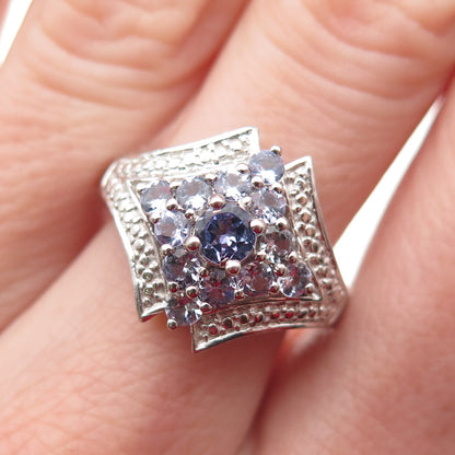 Chuck Clemency 925 Sterling Silver Real Round-Cut Tanzanite Ring Size 7