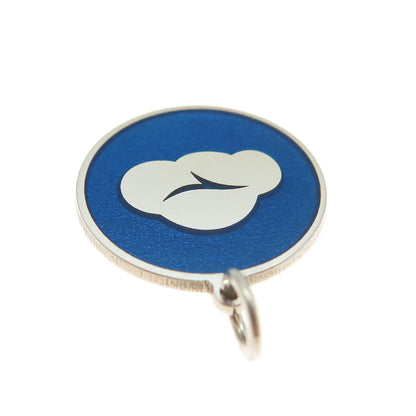 925 Sterling Silver Blue Enamel Cloud Round Tag Minimalist Charm Pendant