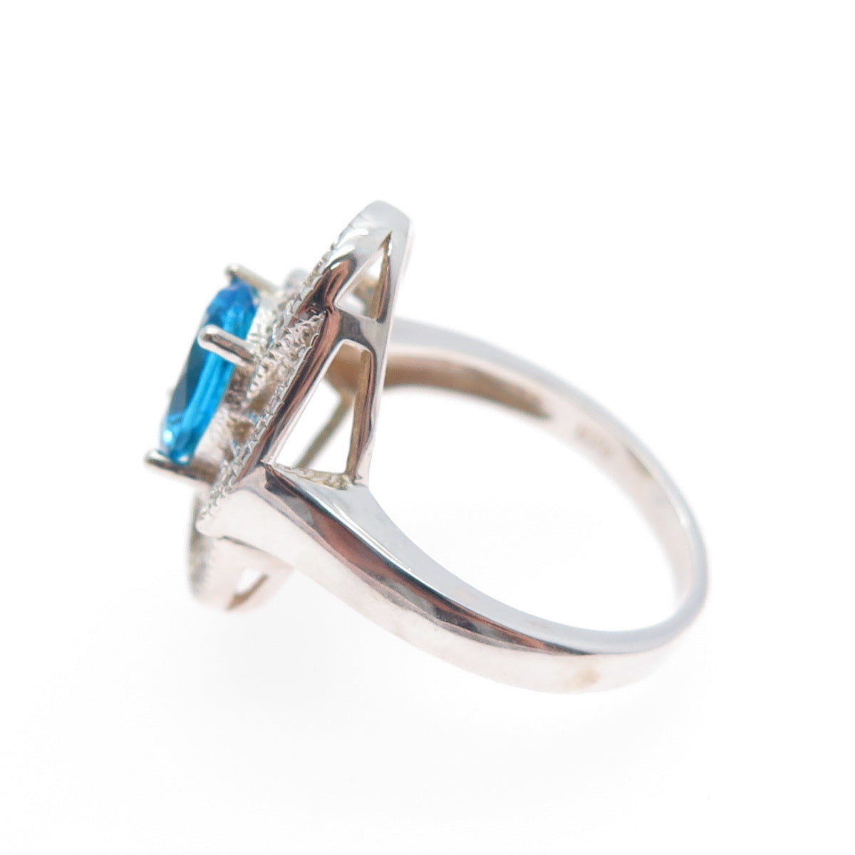 925 Sterling Silver Blue & White C Z Flower Ring Size 7.5