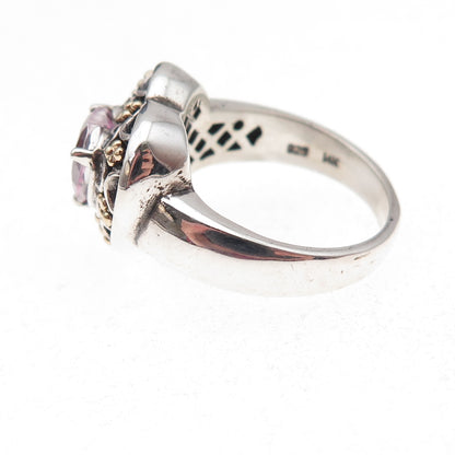 Sadye L Vassil 925 Sterling Silver 14K Gold Real Pink Topaz Heart Ring Size 7