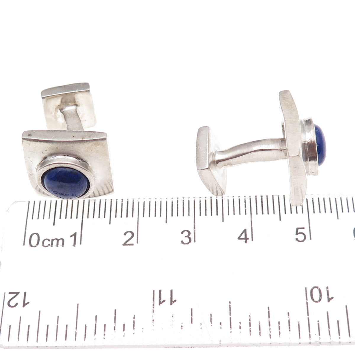 Robin Rotenier 925 Sterling Silver Vintage Real Lapis Modernist Square Cufflinks