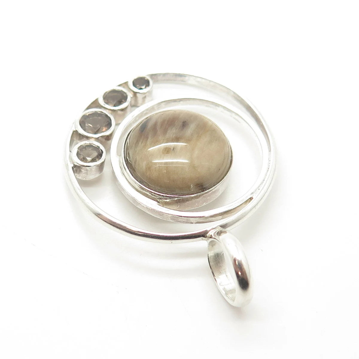 925 Sterling Silver Vintage Jay King Desert Rose Tiger Eye Smoky Quartz Pendant