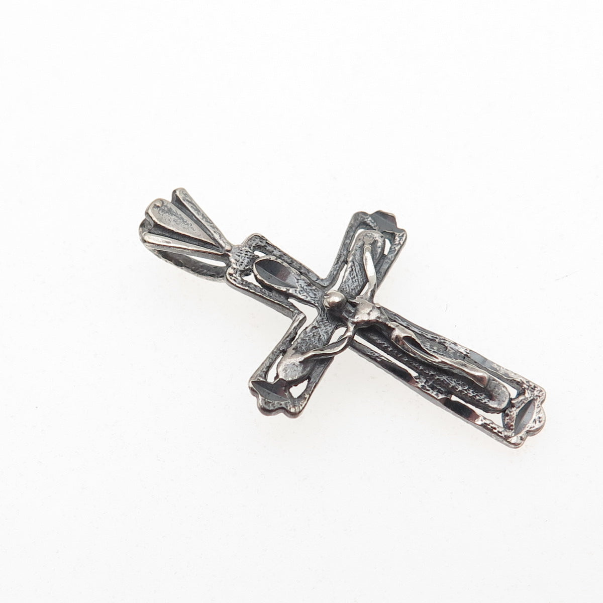 925 Sterling Silver Vintage Crucifix Cross Oxidized Charm Pendant