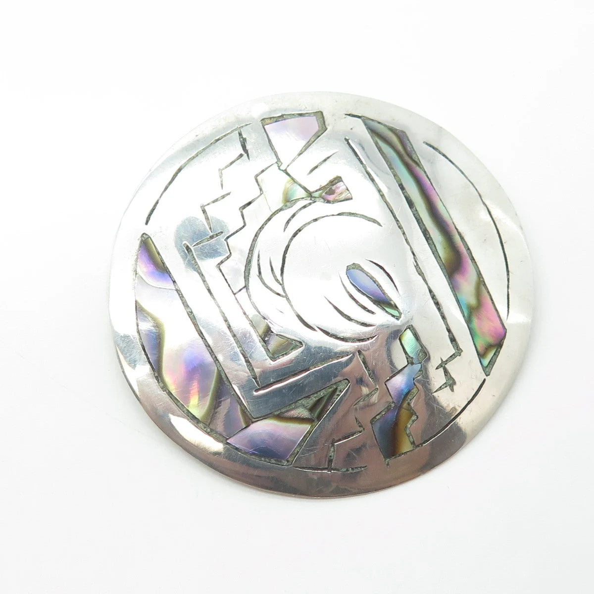 925 Sterling Silver Vintage Mexico Abalone Shell Modernist Pendant / Pin Brooch