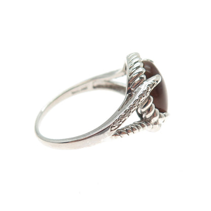 925 Sterling Silver Real Round-Cut Diamond & Cabochon Tiger Eye Ring Size 9