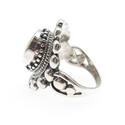 925 Sterling Silver Vintage Real MOP Beaded Oxidized Ring Size 8.5