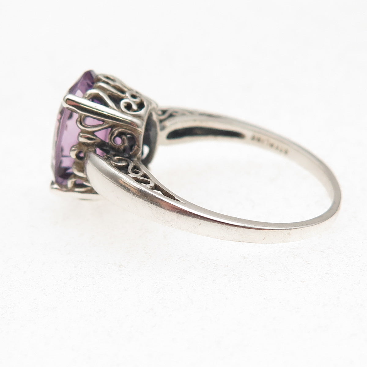 Kabana 925 Sterling Silver Vintage Real Oval-Cut Amethyst Ring Size 10