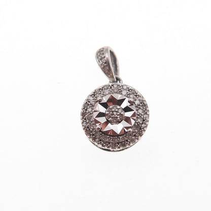 925 Sterling Silver Real Round-Cut Diamond Charm Pendant