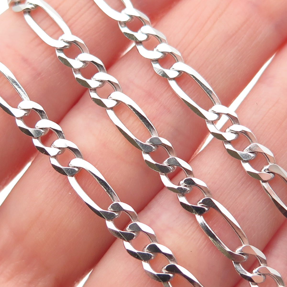 P. LUX 925 Sterling Silver Italy Figaro Chain Necklace 22"