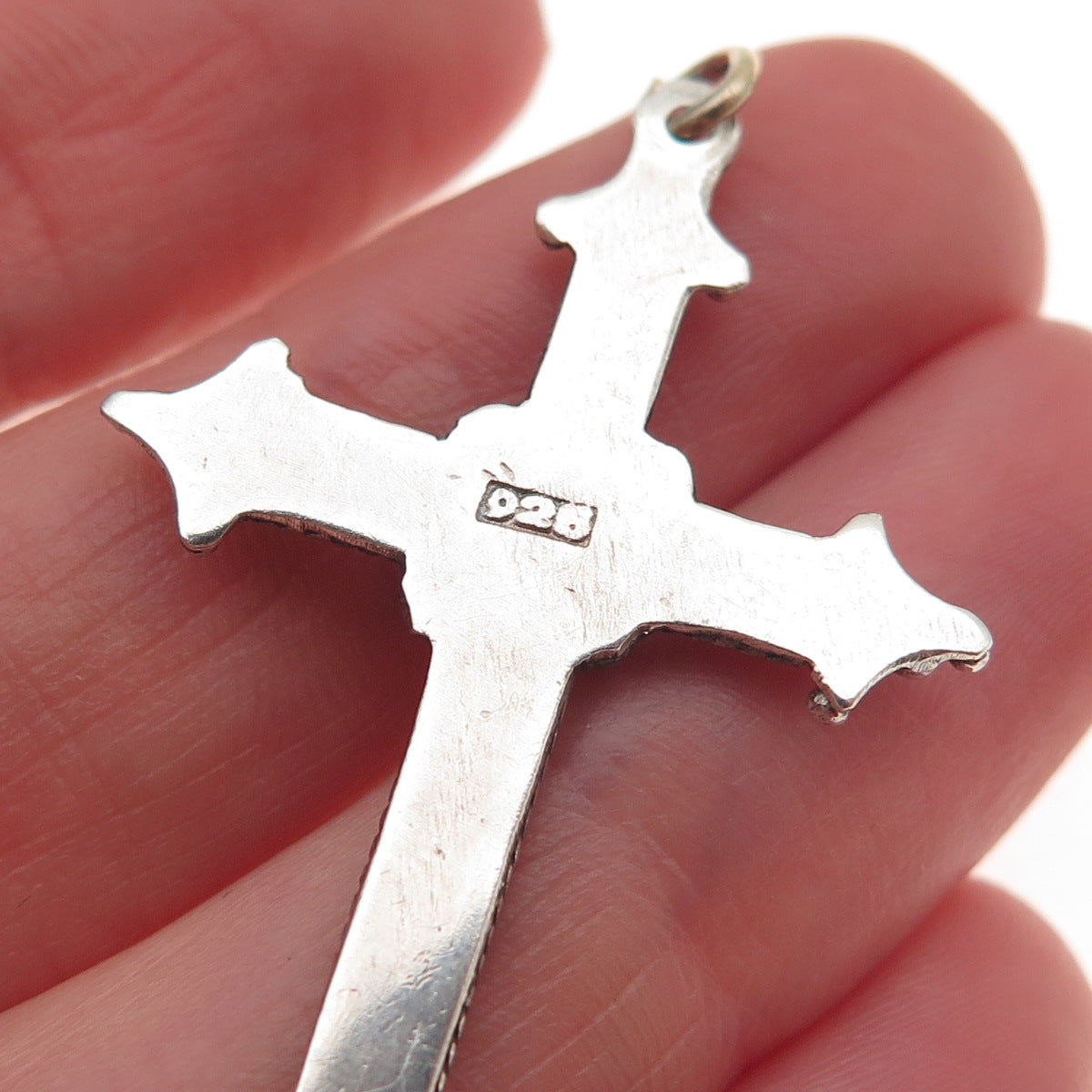 925 Sterling Silver Vintage Real Carnelian Beaded Cross Oxidized Charm Pendant