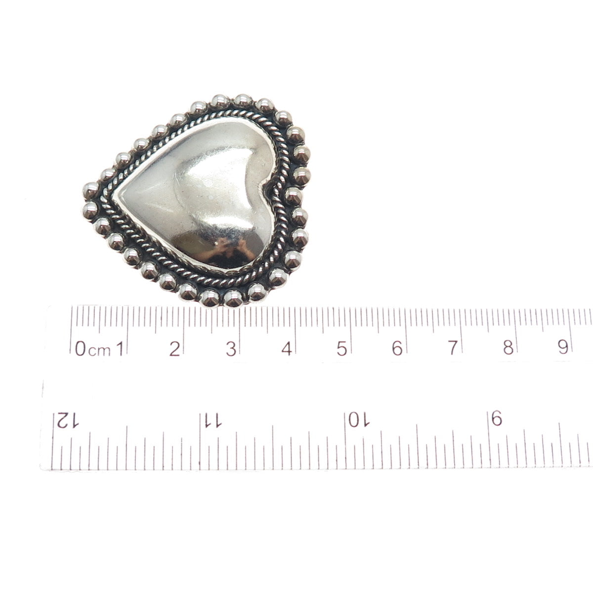 925 Sterling Silver Vintage CII Mexico Modernist Heart Beaded Oxidized Brooch