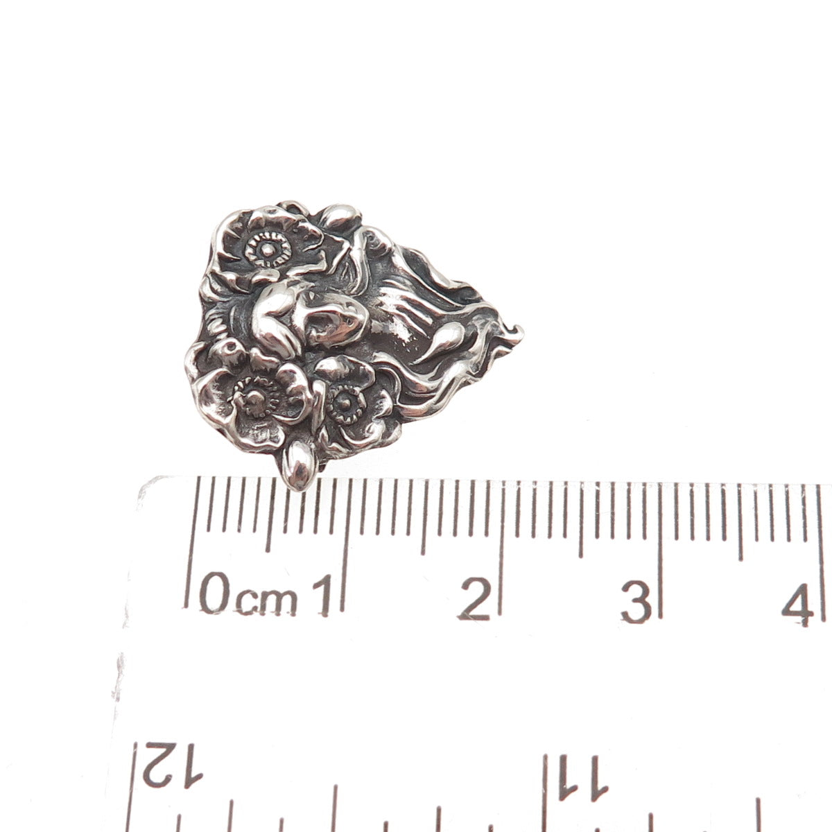 A.S. Co. 925 Sterling Silver Antique Art Deco Floral Lady Oxidized Pin Brooch