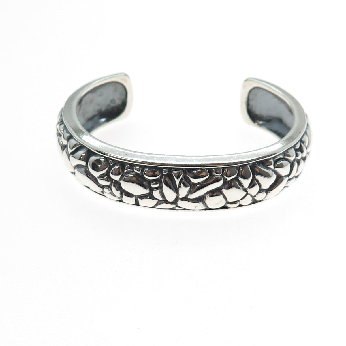 925 Sterling Silver Vintage Modernist Nugget Oxidized Adjustable Bracelet 6"