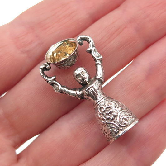 800 Silver Antique Art Deco Jungfraubecher Wedding Bridal Cup 3D Charm Pendant
