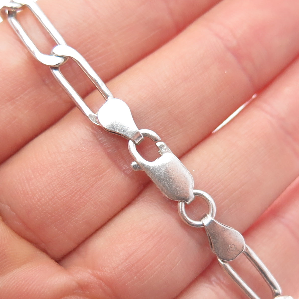 925 Sterling Silver Vintage Italy Paperclip Link Bracelet 7.75"