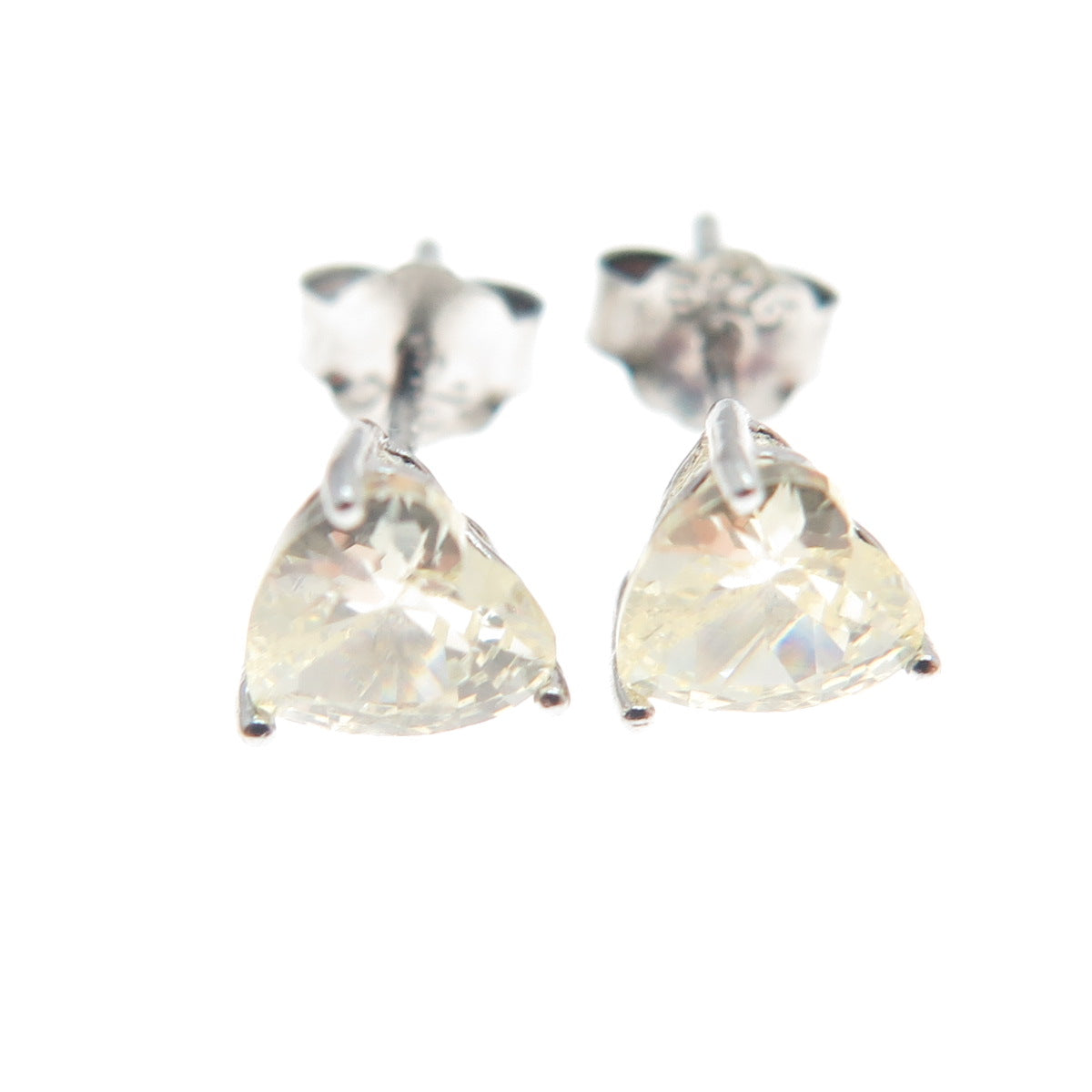 925 Sterling Silver Heart-Cut Canary C Z Stud Earrings
