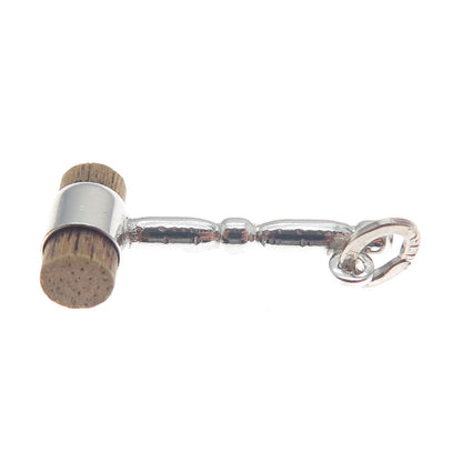 BEAU 925 Sterling Silver Antique Wood Judge's Hammer Charm Pendant