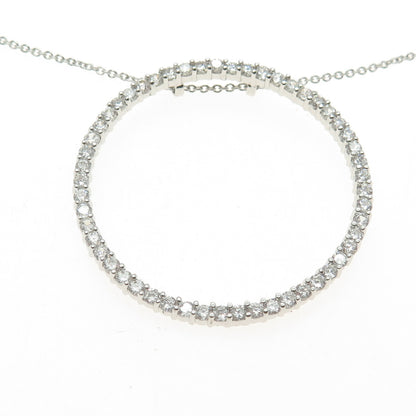 925 Sterling Silver Italy Pave C Z Circle of Life Rolo Chain Necklace 16-18"