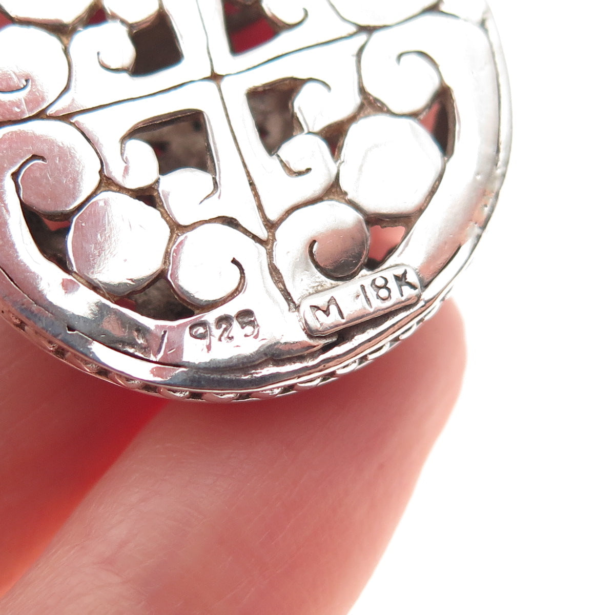 925 Sterling Silver 18K Rose Gold Vintage Heart Floral Ornate Charm Pendant