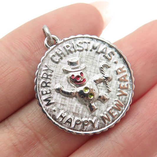 925 Sterling Silver Antique Enamel "Merry Christmas & Happy New Year" Pendant