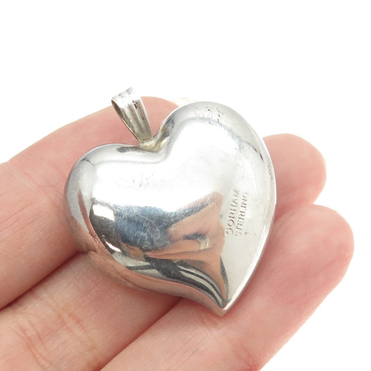 GORHAM 925 Sterling Silver 2-Tone Vintage Rose Floral Puffy Heart Pendant