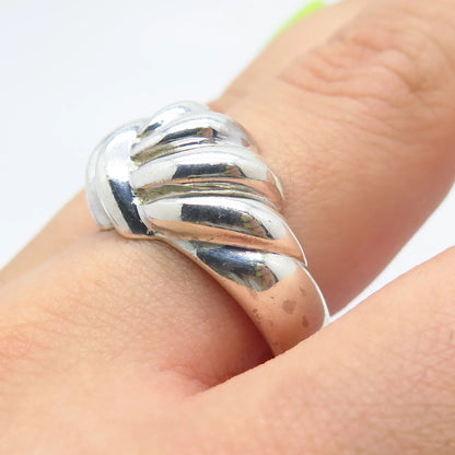 925 Sterling Silver Vintage Ribbed Ring Size 8.25