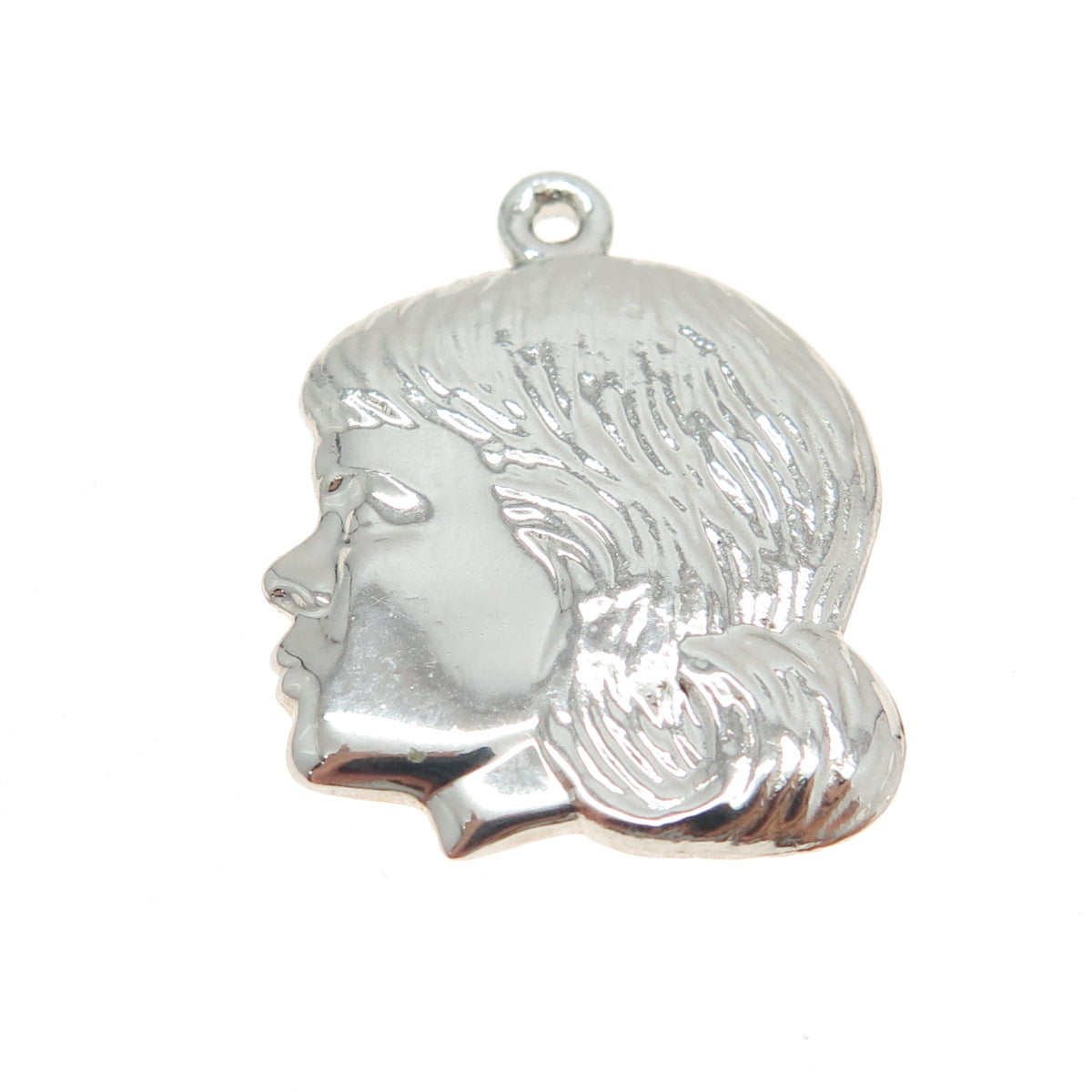 925 Sterling Silver Vintage Girl Face Profile Pendant