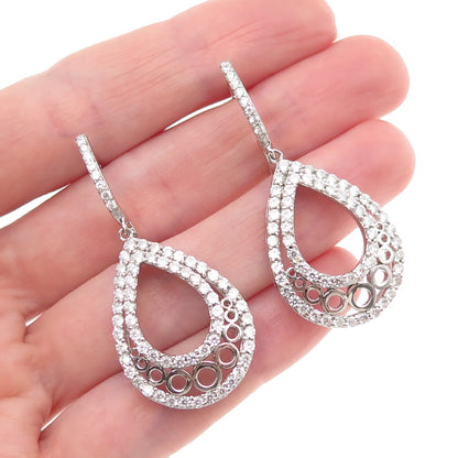 925 Sterling Silver Round-Cut C Z Teardrop Dangle Earrings