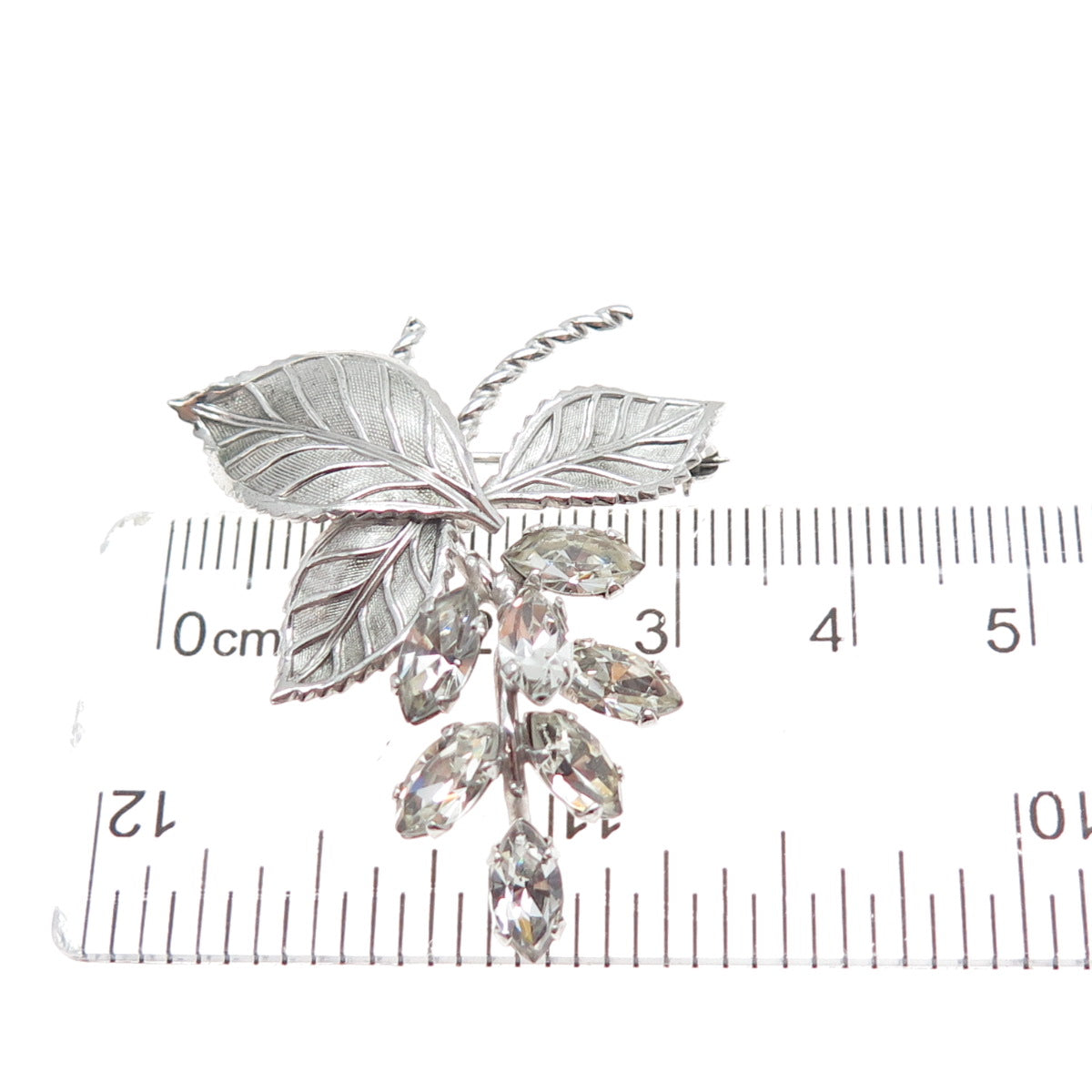 VAN DELL 925 Sterling Silver Antique Art Deco Rhinestone Floral Pin Brooch
