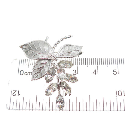 VAN DELL 925 Sterling Silver Antique Art Deco Rhinestone Floral Pin Brooch