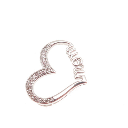 925 Sterling Silver Round-Cut C Z Mom Heart Mini Slide Charm Pendant