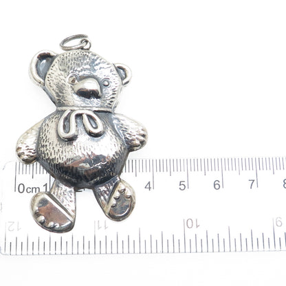 925 Sterling Silver Vintage Teddy Bear Oxidized Pendant