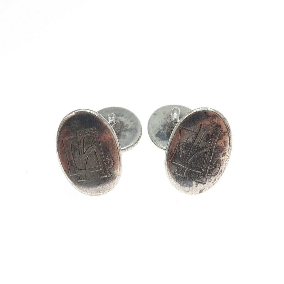 AO & CO. 925 Sterling Silver Antique 1924 Sweden Engraved LA Monogram Cufflinks