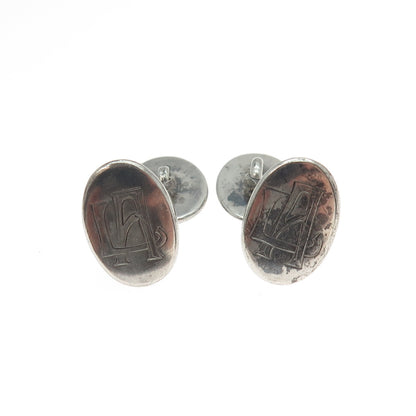 AO & CO. 925 Sterling Silver Antique 1924 Sweden Engraved LA Monogram Cufflinks