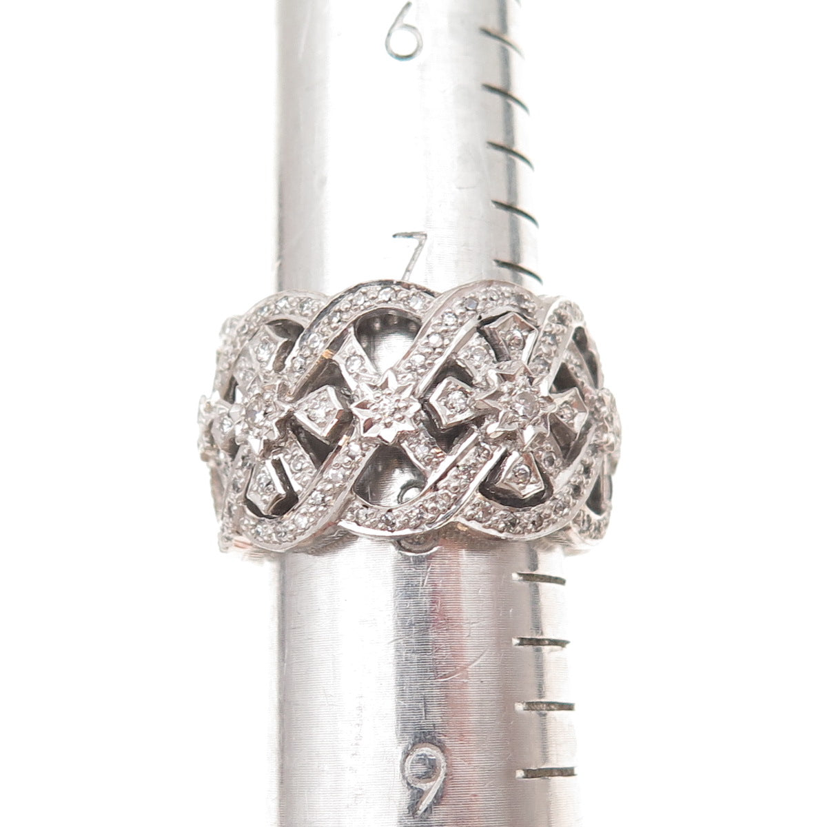 925 Sterling Silver Round-Cut C Z Cross Woven Sparkle Ring Size 8