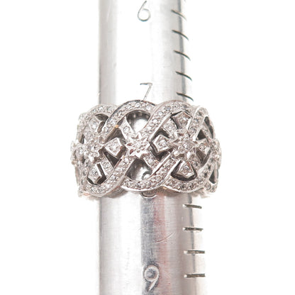 925 Sterling Silver Round-Cut C Z Cross Woven Sparkle Ring Size 8