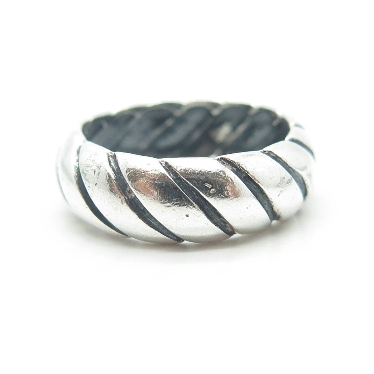 925 Sterling Silver Vintage Modernist Twisted Ribbed Band Ring Size 7.75