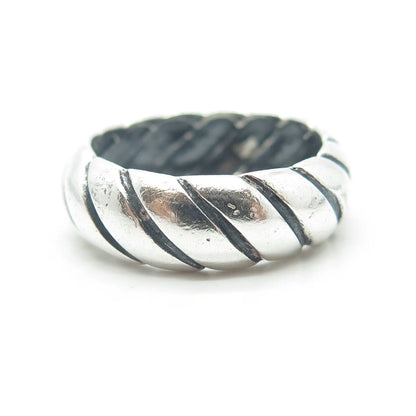 925 Sterling Silver Vintage Modernist Twisted Ribbed Band Ring Size 7.75