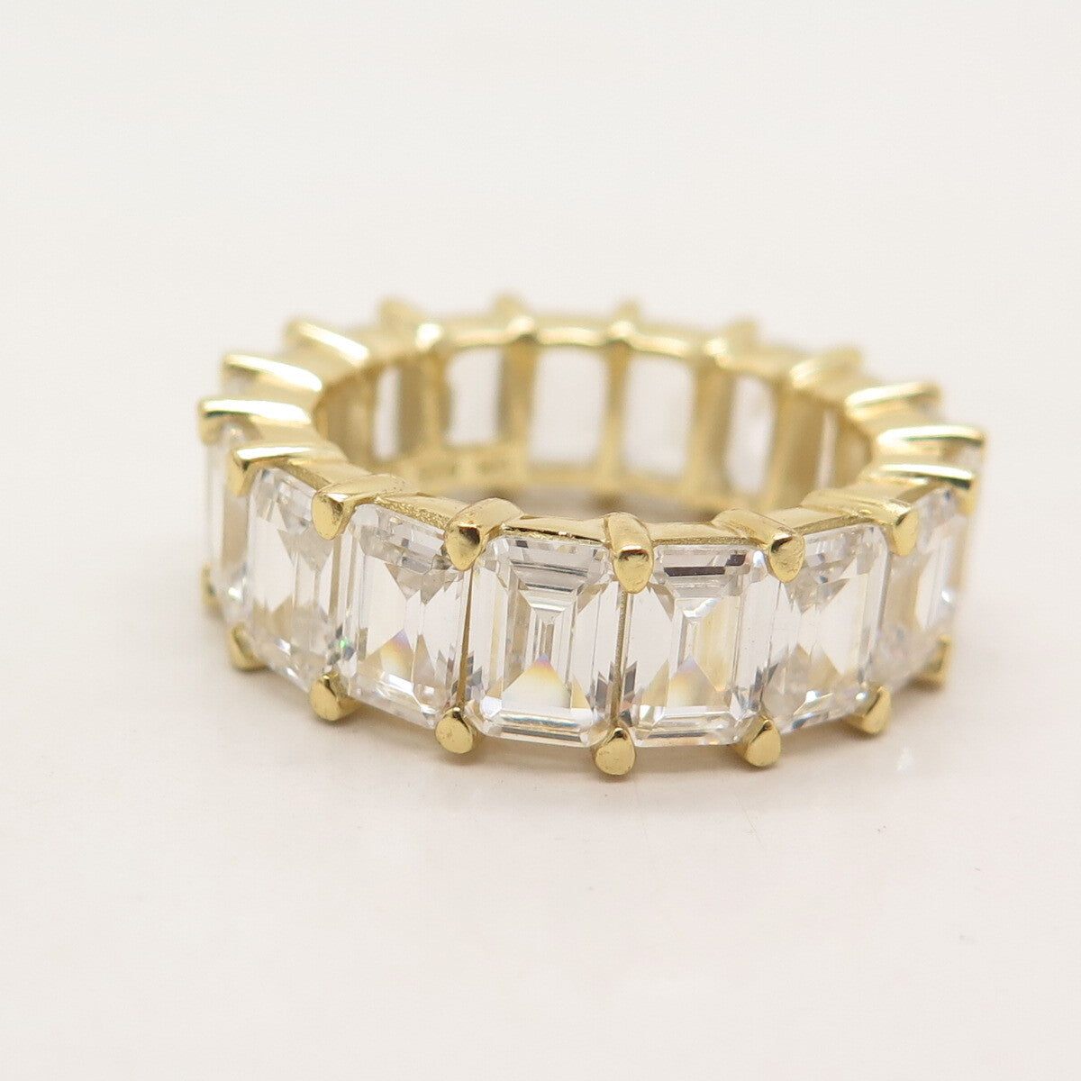 925 Sterling Silver Gold Plated Emerald-Cut C Z Band Ring Size 6.75