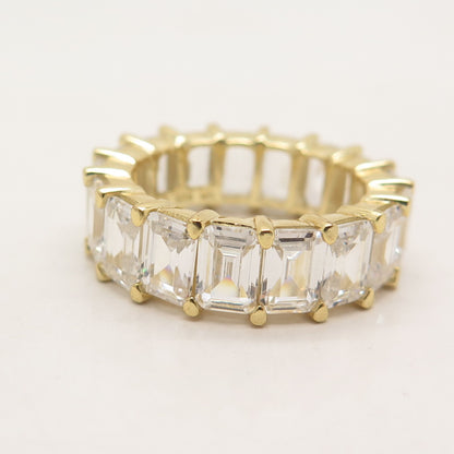 925 Sterling Silver Gold Plated Emerald-Cut C Z Band Ring Size 6.75