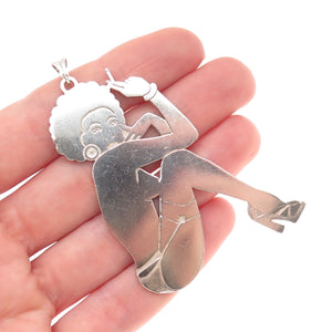White Trash Charms 925 Sterling Silver 60's Afro Pin-up Girl Pendant