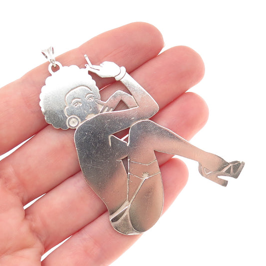 White Trash Charms 925 Sterling Silver 60's Afro Pin-up Girl Pendant