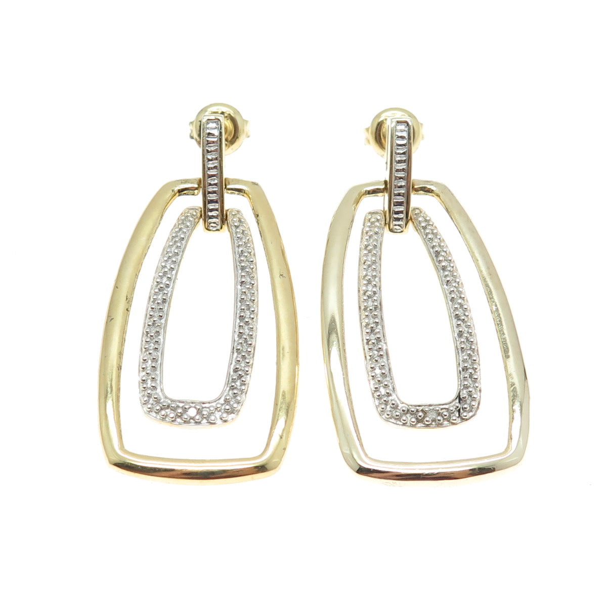 HN HENG NGAI 925 Sterling Silver Gold Plated Real Diamond Accent Earrings