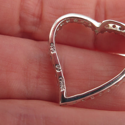 925 Sterling Silver Round-Cut C Z Heart Slide Charm Pendant