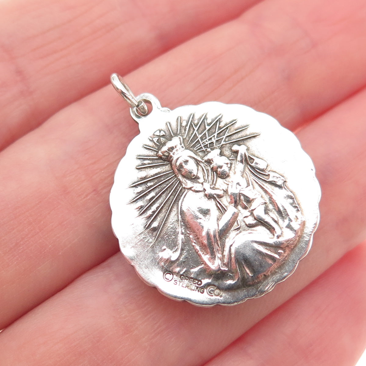 Creed 925 Sterling Silver Vintage Jesus Sacred Heart Medal Charm Pendant