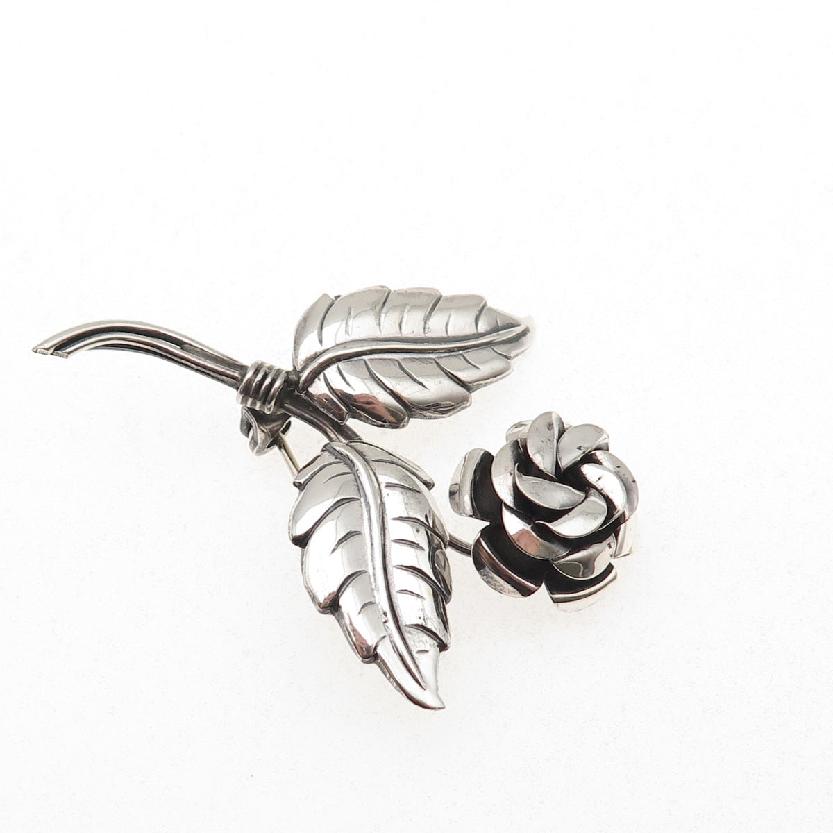 Lang 925 Sterling Silver Vintage Rose Flower Oxidized Pin Brooch