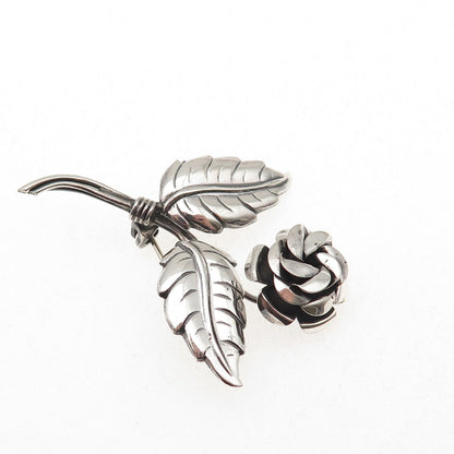 Lang 925 Sterling Silver Vintage Rose Flower Oxidized Pin Brooch