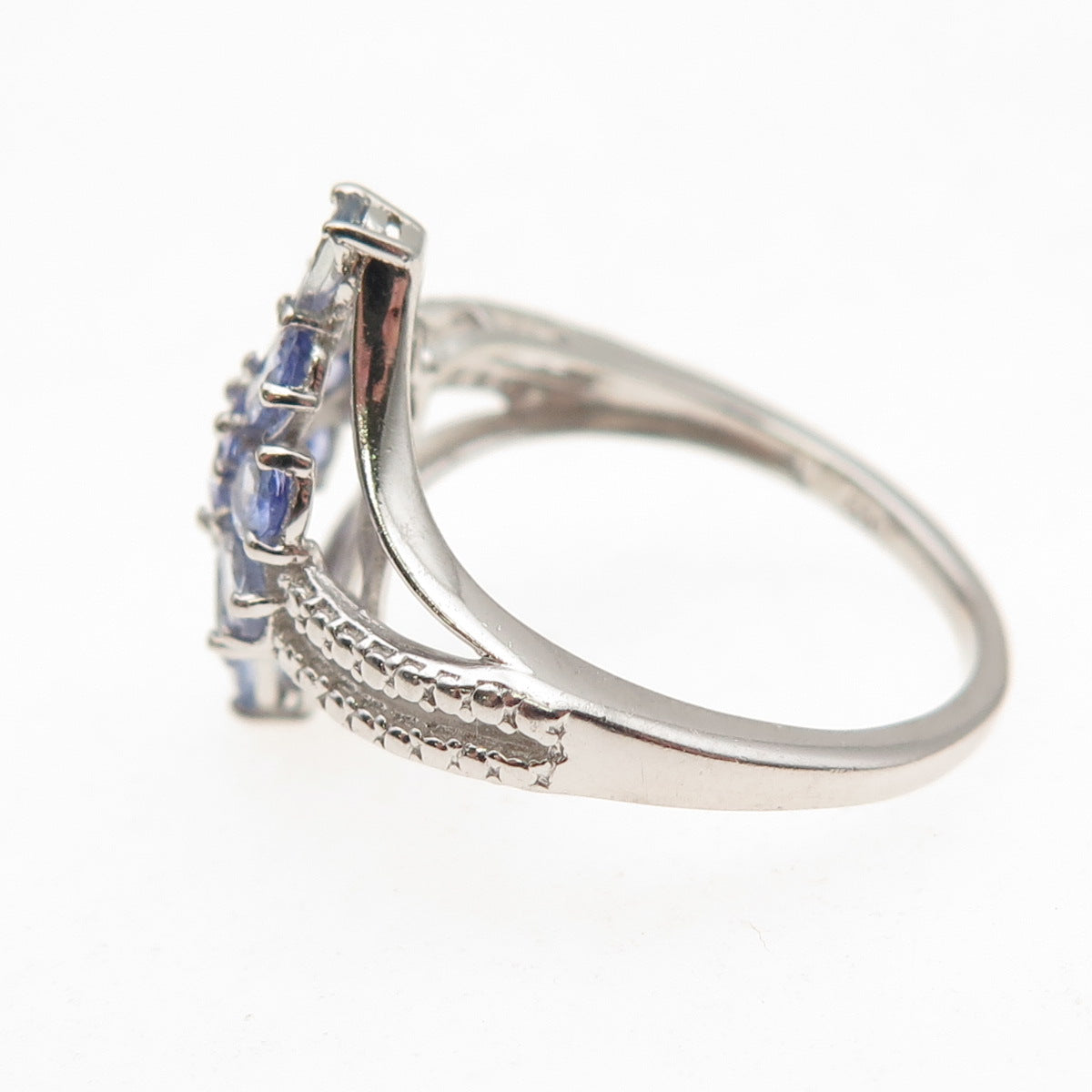 Chuck Clemency 925 Sterling Silver Real Oval & Pear-Cut Tanzanite Ring Size 8