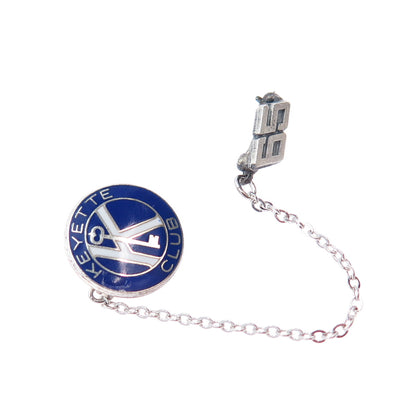 BATES & KLINKE Sterling Silver Vintage 1965 Enamel Keyette Club Double Chain Pin